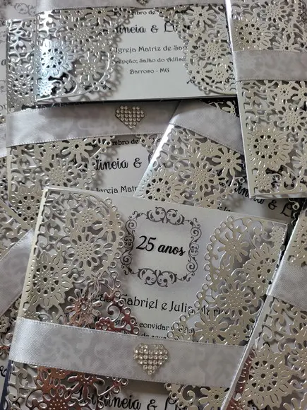 Convite Rendado Prata Laminado Completo com Impressão