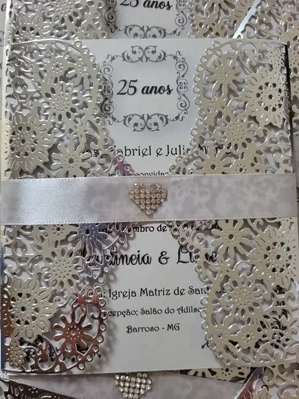 Convite Rendado Prata Laminado Completo com Impressão