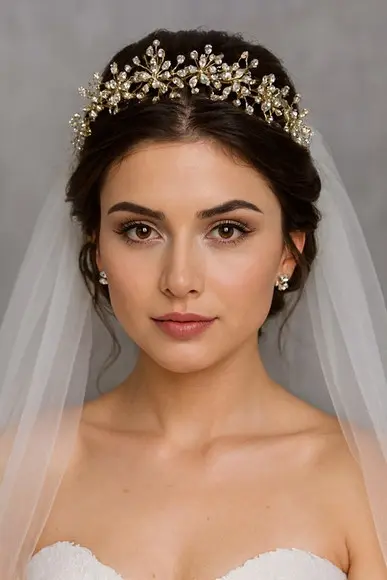 Coroa Tiara com Pérolas e Cristais