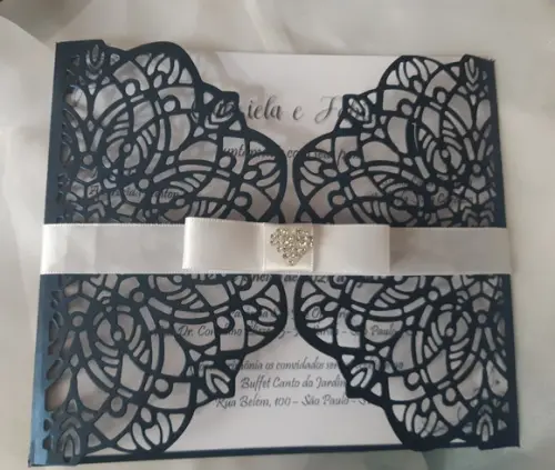 Envelope Rendado Azul Metalizado para Convite