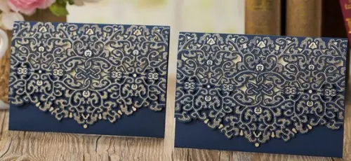 Kit com 75 envelopes rendados azul com dourado + impressão