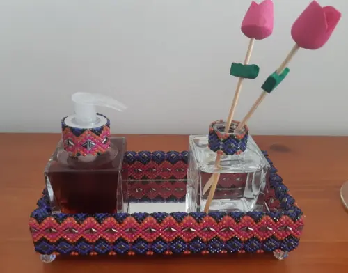 Kit Lavabo com bandeja decorada estampa indiana