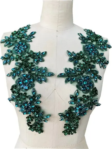Aplique Bordado com Strass Cor Verde