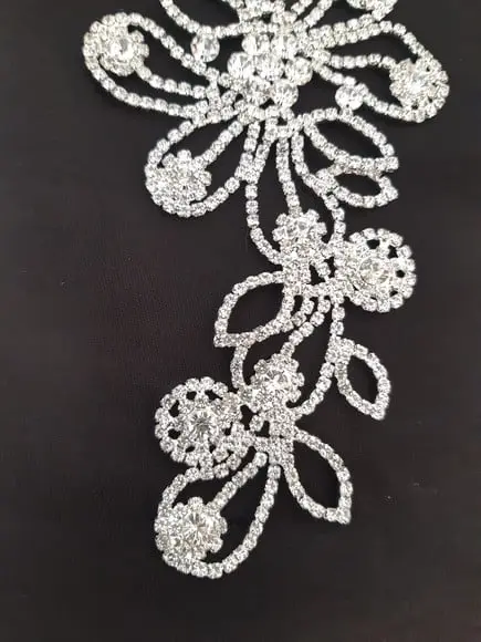 Aplique de strass Flores e folhas cor prata