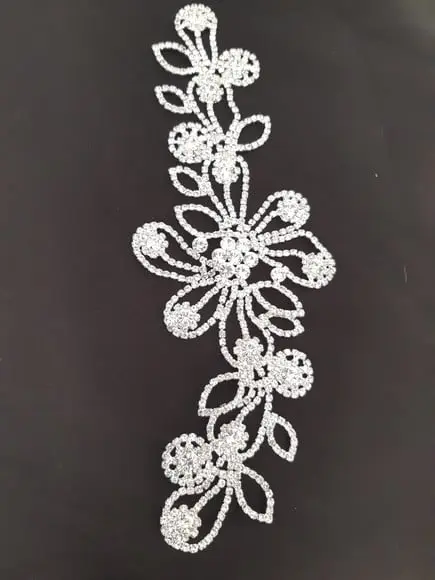 Aplique de strass Flores e folhas cor prata