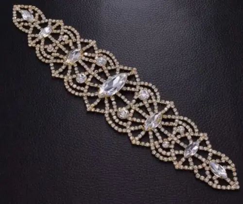 Aplique Dourado com Strass para Vestido de Noiva ou Festa