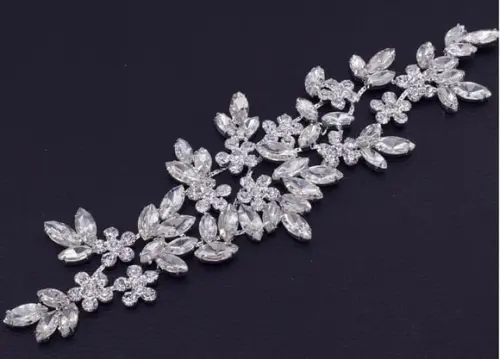Aplique Folhas de Strass Prata