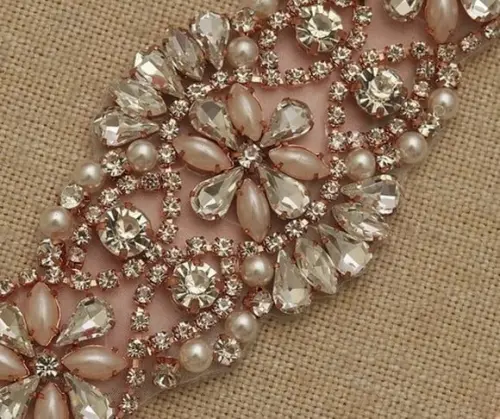 Aplique Rosé Gold De Strass E Pérolas