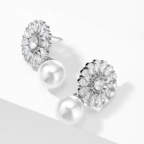 Brinco de Pérola e Flor de Zircônia