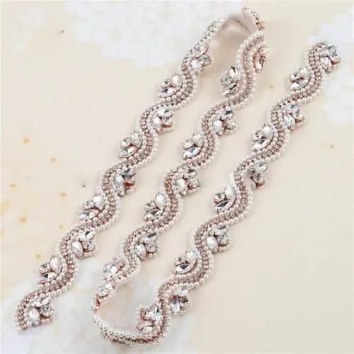 Cinto Bordado de Pérolas e Strass Prata, Dourado ou Rose