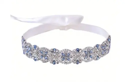 Cinto Bordado Prata com Azul Serenity