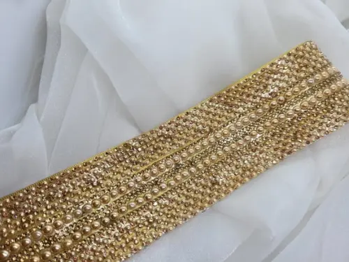 Cinto de Strass Dourado com Pérolas 5cm