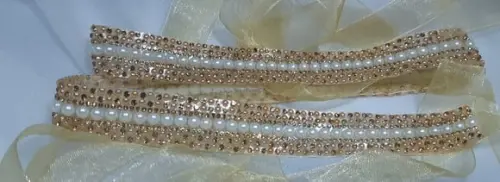 Cinto De Strass Dourado E Pérolas