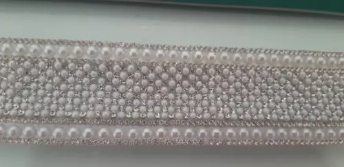 Cinto de strass e pérolas largo Fita Prata Pronta Entega