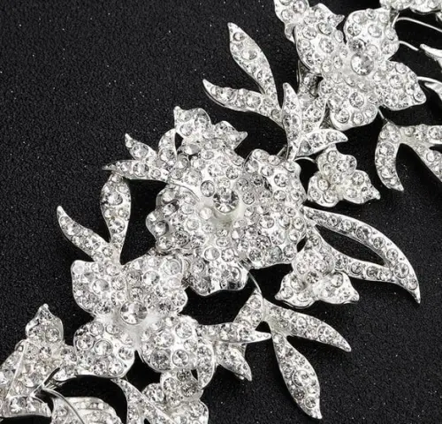 Cinto de strass flores e folhas prateado vestido de noiva