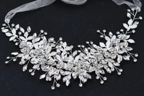 Cinto de strass Folhas em prata