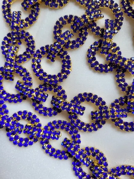 Cinto Dourado com Strass Azul - Aplique 60cm