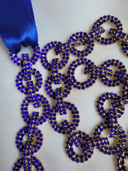Cinto Dourado com Strass Azul - Aplique 60cm