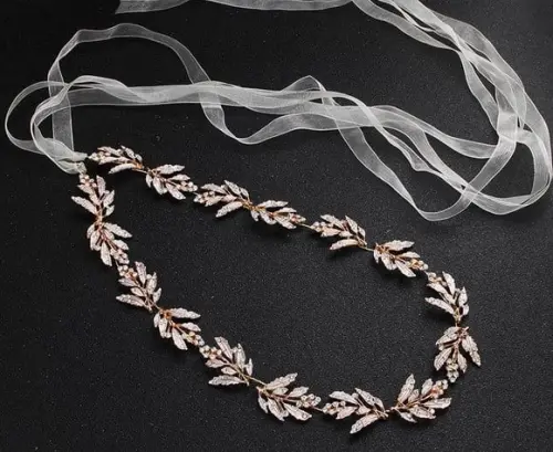 Cinto Folhas de Strass Dourado para Vestido de Festa