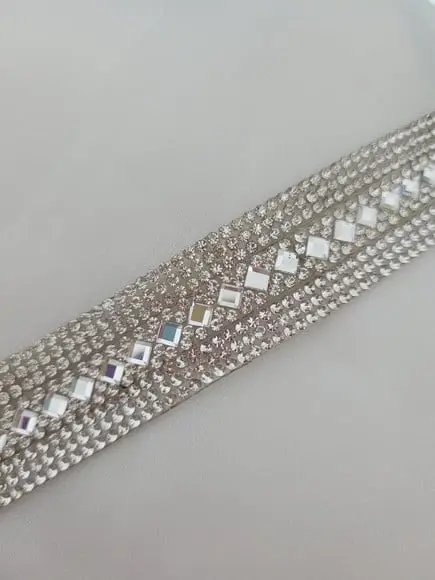 Cinto Prata de Strass Losangos- Várias Cores de Fita.