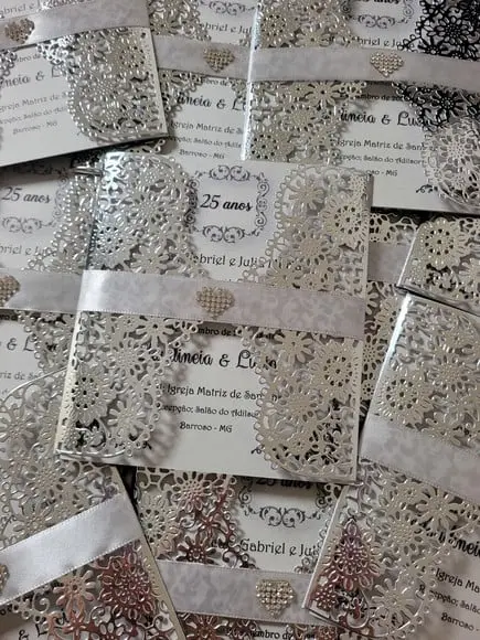 Convite Rendado Prata Laminado Completo com Impressão