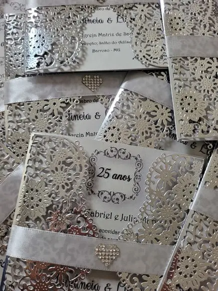 Convite Rendado Prata Laminado Completo com Impressão