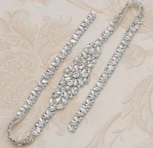 Kit Cinto e Dois Apliques de Strass com Pérolas Prata
