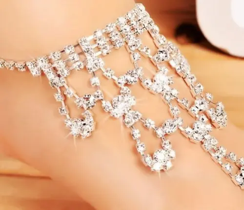 Tornozeleiras para noivas gotas de strass (2 peças)