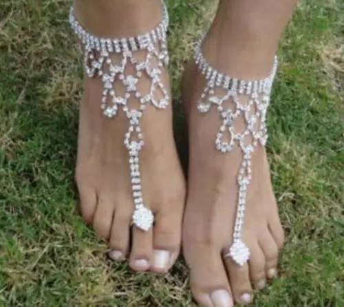 Tornozeleiras para noivas gotas de strass (2 peças)