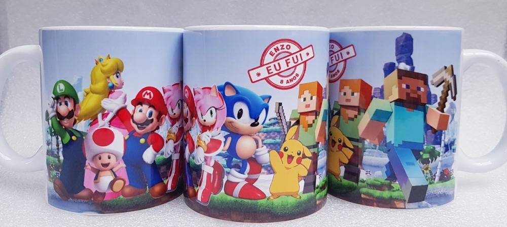 Lembrancinha caneca personalizada aniversário mario sonic