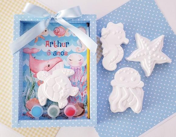 Lembrancinha Aniversário Kit Pintura Gesso Fundo do Mar