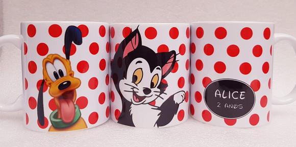 Caneca Personalizada Pluto, Fígaro, Minnie, Mickey