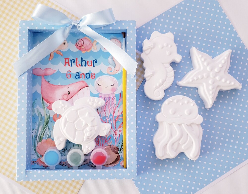 Lembrancinha aniversário Kit Pintura gesso  fundo do mar