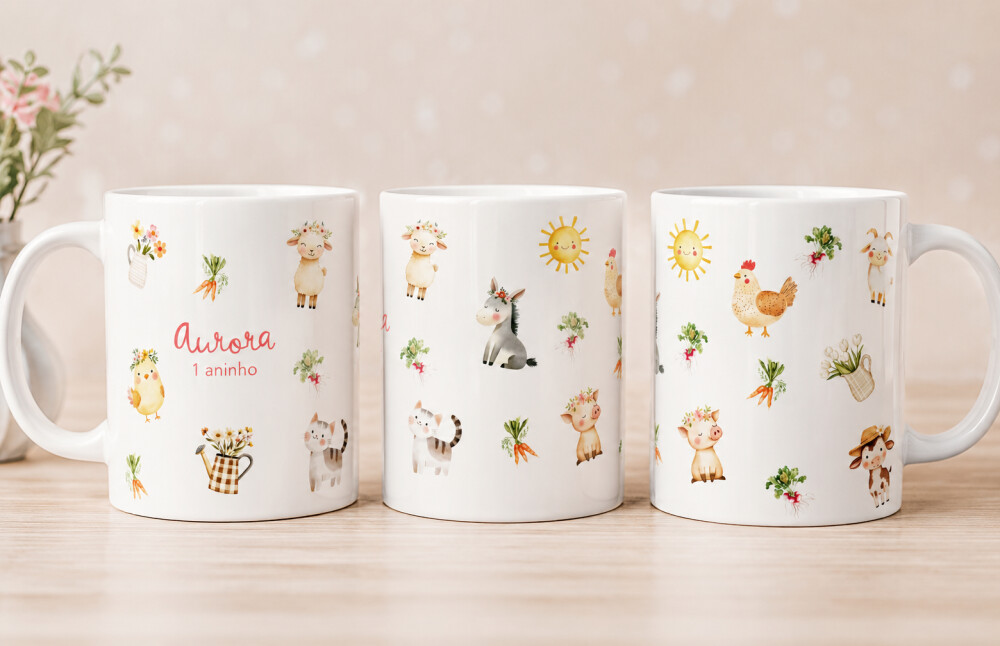 Caneca aniversario fazendinha menina