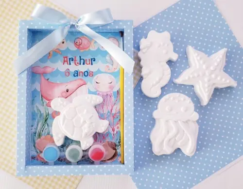 Lembrancinha Aniversário Kit Pintura Gesso Fundo do Mar