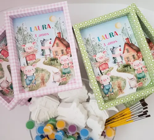 Lembrancinha Aniversário Kit Pintura Gesso Três Porquinhos