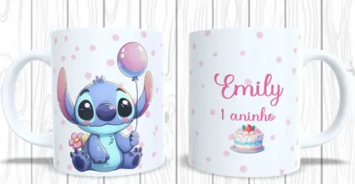 Caneca Personalizada Stitch Aniversário