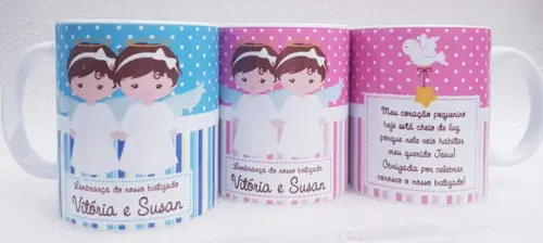 Caneca Personalizada Batizado Gêmeas