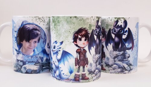 Caneca Personalizada aniversario como treinar seu dragão com foto