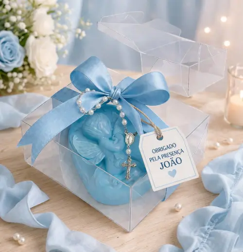 15 Caixinhas Batizado Sabonete Anjinho + Mini Terço