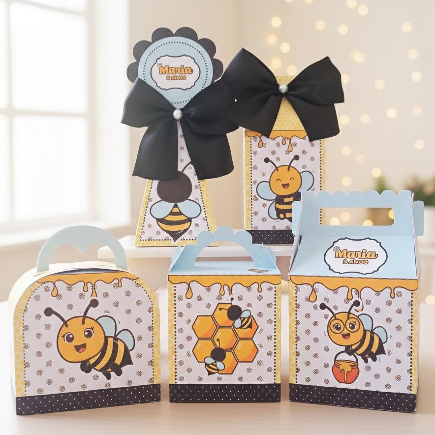 20 Caixinhas Personalizadas Abelhinha | Kit Festa | PEGUE E MONTE