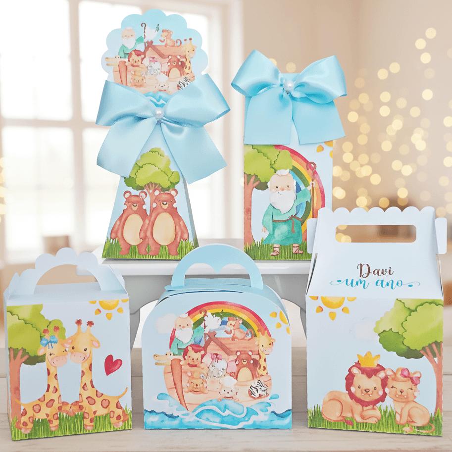 20 Caixinhas Personalizadas Arca de Noé Aquarela | Kit Festa | P