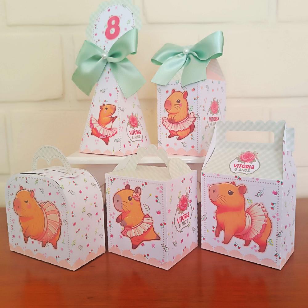 20 Caixinhas Personalizadas Capivara Bailarina | Kit Festa | PEGU