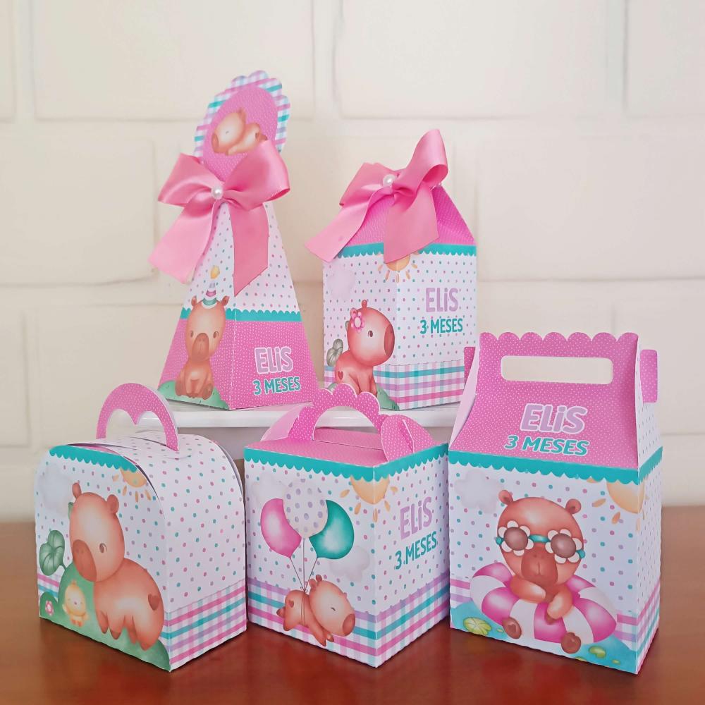 20 Caixinhas Personalizadas Capivara Aquarela Menina | Kit Festa