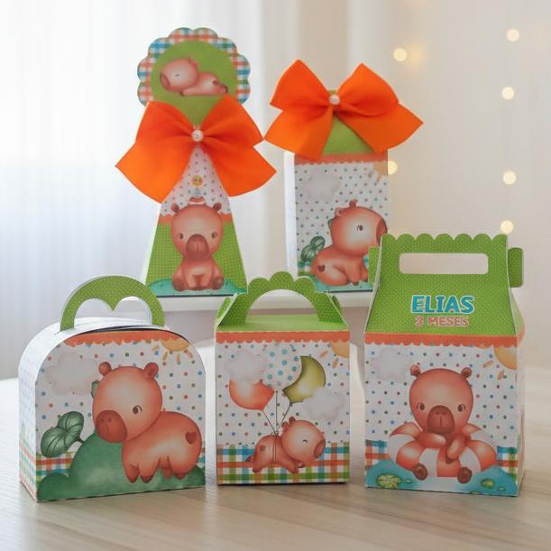 20 Caixinhas Personalizadas Capivara Aquarela | Kit Festa | PEGUE