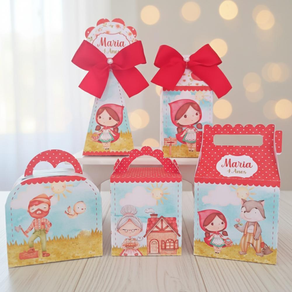 20 Caixinhas Personalizadas Chapeuzinho Vermelho Aquarela | Kit F