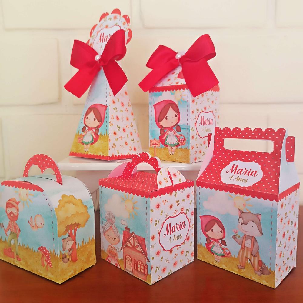 20 Caixinhas Personalizadas Chapeuzinho Vermelho Aquarela | Kit F