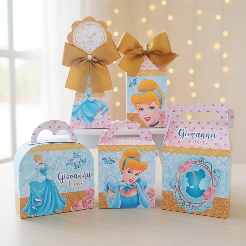 20 Caixinhas Personalizadas Cinderela | Kit Festa | PEGUE E MONTE