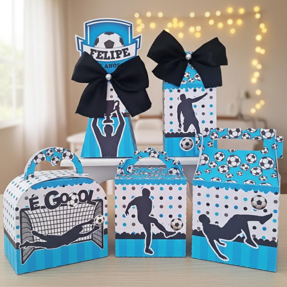 20 Caixinhas Personalizadas Futebol Azul | Kit Festa | PEGUE E MO