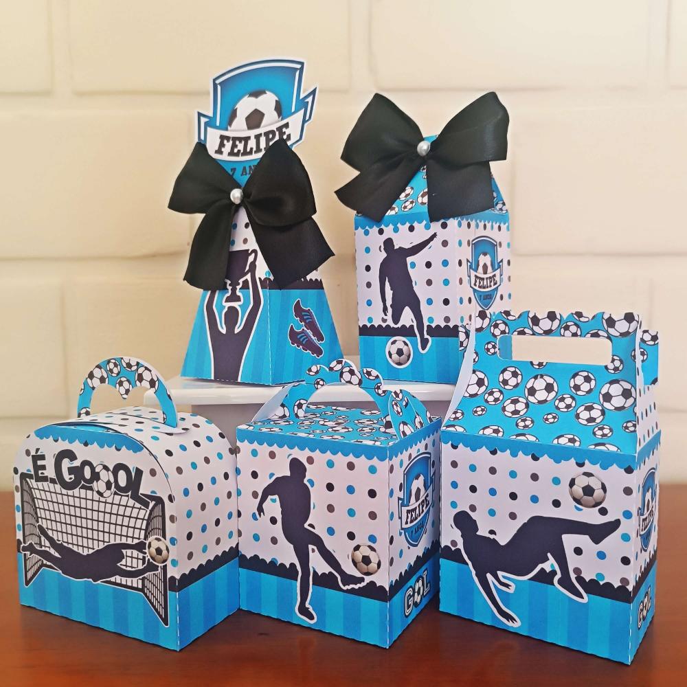 20 Caixinhas Personalizadas Futebol Azul | Kit Festa | PEGUE E MO